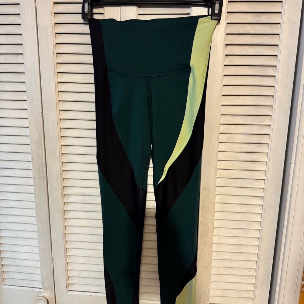 High-Waist Colorblock Leggings - Green/Black